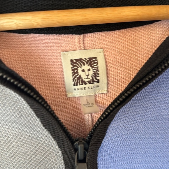 Anne Klein Women's Color Block Zip Front Cape Cardigan poncho double zipper L - Picture 6 of 15